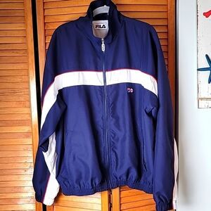 Vintage Fila Men’s Windbreaker Jacket Large Mesh Lined Navy White Full Zip